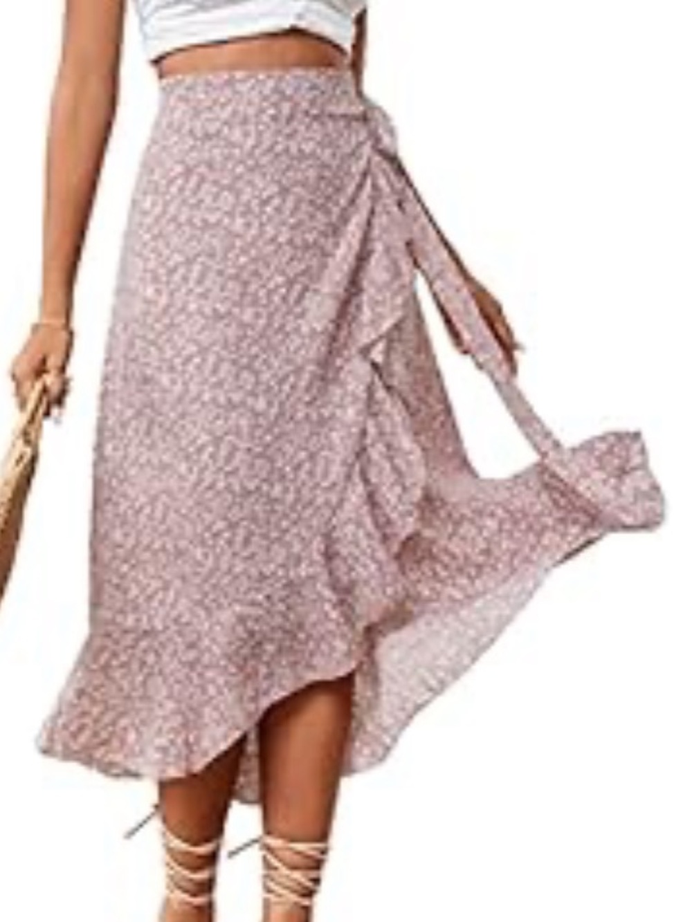 Floral Ruffle Midi adjustable wrap tie around around Skirt in Dusty Rose